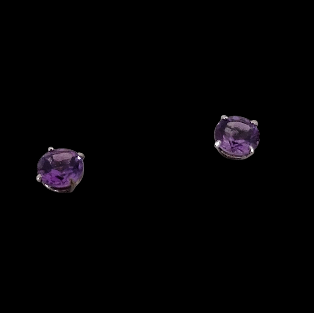 Amethyst Solitaire Sterling Silver Posts Earrings Post Back Prong Set Gemstones